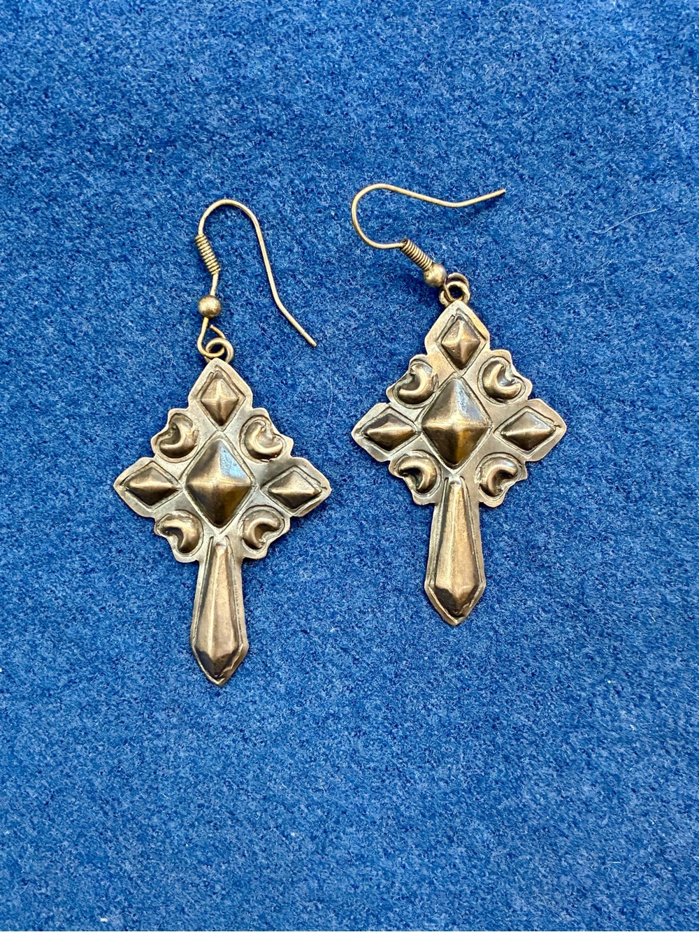 Genuine Vintage Sterling Silver Navajo Cross Dangle Earrings